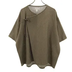 Milok ミロック 日本製 ストライプ柄 5分袖 ニット 46 オリーブ ユニセックス メンズ 古着