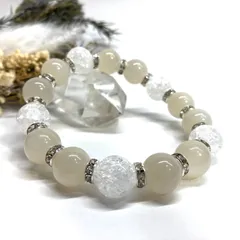 ムーンストーン&クラック水晶 パワーストーン ブレスレット 天然石ブレス (シルバー) 12mm メンズ　レディース 男性 女性 6月誕生石 恋愛運 恋人 夫婦円満 縁結び 数珠