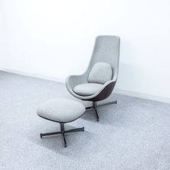 【展示品】HORIZON ホライゾン CHARLES チャールズ ラウンジ チェア オットマン付き ファブリック レザー グレー カルロ・コロンボ 定価61万