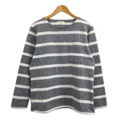 ザショップティーケー THE SHOP TK セーター ニット プルオーバー ラウンドネック ボーダー フリース 裏起毛 長袖 L グレー 白 ホワイト