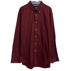 TOMMY HILFIGER 長袖 無地シャツ XL ワインレッド トミーヒルフィガー ボタンダウン ビッグサイズ ポケット 古着卸 アメリカ仕入 a701-5222