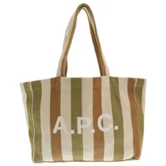 A.P.C (アーペーセー) ロゴプリントストライプトートバッグ ハンド ブラウン カーキ マルチ