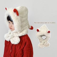 子供ニット帽子 赤ちゃん ベビー キッズ 子供帽子 冬 女の子 男の子 防寒 こども ニット帽子 ニット帽 一体型 子供 耳付き こども 子供 ネックウォーマー ベビー帽子 マフラー かわいい qiunan18
