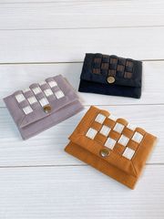 倉敷帆布　編み込み　名刺入れ　カードケース　コインケース　ミニ財布 (キャメル、パープル、ブラック）