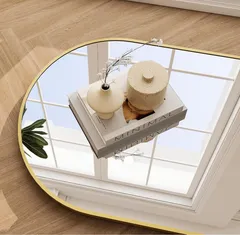 新生活「新生活応援！！」 全身鏡 姿見 鏡 韓国風 おしゃれ アーチ型 曲線デザイン 軽量 壁掛け スタンド 2WAY 飛散防止 折りたたみ収納 賃貸OK 地震対策 リビング 寝室 玄関 インテリア 146×36.5cm