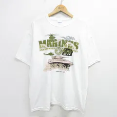 XL/古着 半袖 ビンテージ Tシャツ メンズ 00s ミリタリー 戦車 戦闘機 大きいサイズ コットン クルーネック 白 ホワイト 24jul16 中古