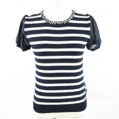 セシルマクビー CECIL McBEE カットソー サマーニット 半袖 ボーダー 紺 白 M *A649