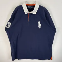 古着 90's/90年代 ポロバイラルフローレン Polo by Ralph Lauren 鹿の子 半袖 ラガーシャツ ビッグポニー カスタムフィット 大きいサイズ XXL  ネイビー系 無地 メンズ