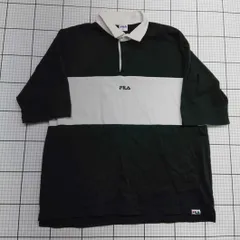 ◇ ⊇ FILA フィラ ロゴ入り 3分袖 ポロシャツ サイズL ホワイト＆ブラック系 メンズ E  【1509100031093】