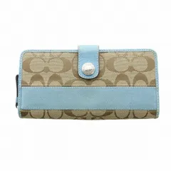 コーチ COACH 長財布 ウォレット レザー キャンバス シグネチャーラウンドファスナー ロゴ 茶 ブラウン 水色 ■GY11 /MQ