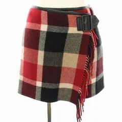 ブルーレーベルクレストブリッジ BLUE LABEL CRESTBRIDGE 16AW ウール混チェックラップスカート 巻きスカート 台形スカート ミニ 36 赤 レッド 黒 ブラック 白 ホワイト 55S09-426-16 /HN