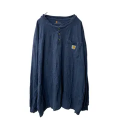 Carhartt 長袖 ヘンリーネックTシャツ 2XL ネイビー カーハート ビッグサイズ ロゴ 古着卸 アメリカ仕入 a705-5137