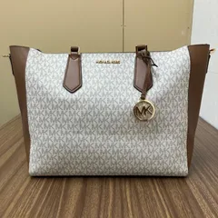 ◼︎MICHAEL KORS　マイケルコース トートバッグ 茶　ブラウン 白　ホワイト　金　ゴールド