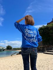 ロンT ロングスリーブ　beach ビーチ　ユニセックス　ロイヤルブル×ホワイト