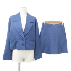 ヘザー Heather セットアップ 上下 テーラードジャケット ショート丈 シングルボタン 総裏地 フレアスカート キュロット ミニ丈 無地 M 青 ブルー /FF57