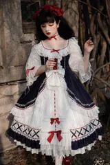 【新品】白×青 白雪姫風ロリータワンピ??Mサイズ　撮影会や女子会、イベントに
