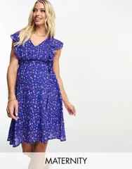 【送料無料】 ママライシアス レディース ワンピース トップス Mamalicious Maternity wrap dress with short sleeves in blue floral print Blue Floral