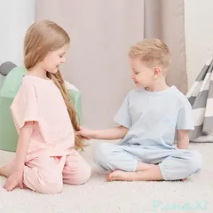 キッズ 男の子 女の子 Tシャツ ロングパンツ 上下セット パジャマ 部屋着 ルームウェア 子供 夏 寝間着 2点セット リラックス 快適 キッズパジャマ ジュニア