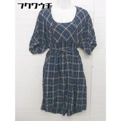 ◇ AS KNOW AS アズノゥアズ チェック 半袖 膝下丈 ワンピース サイズM ブラウン ブルー レディース 【中古】 【1105060008191】