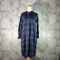 ユニクロ UNIQLO  シャツワンピース チュニック 【M】 グリーン ネイビー 紺 チェック スッキパーシャツ 長袖 カジュアル