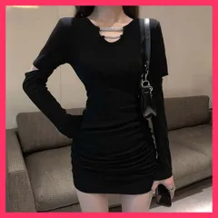 ★スタッフおすすめ★ミニワンピース黒 レディース 長袖ワンピ トレンドのカットアウトデザインを取り入れた長袖ミニワンピース 上品　おすすめ おしゃれ　★売れ筋★　人気 高見え　高級感