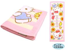 440843 キャラクター ジュニア バスタオル キティ （ ひまわり ピンク系 ) （ 約110×40cm )  （ ハローキティ キティちゃん サンリオ プールタオル スポーツタオル 子供用バスタオル タオル 女の子 )