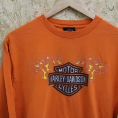 古着　ハーレーダビッドソン　ロンT　ロゴ　オレンジ　レディース