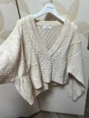 新品 Vネック アイボリー プレミアムウィーブ ルーズフィット 冬の女性用ニットウェア レディースニット
