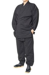 作務衣 冬 冬用 スラブニット織り 裏フリース中綿入り作務衣 極暖 黒S-5Lサイズ