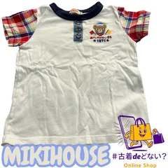 ミキハウス 豪華ワッペン ヨット くま チェック 半袖Tシャツ サイズ100 キッズ 子供服 日本製 希少 レトロ マリンスタイル 状態良好