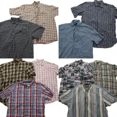 古着卸 まとめ売り ノーティカ NAUTICA 半袖シャツ 10枚セット (メンズ XL ) パッチワーク ストライプ チェック柄 中古 古着 NB2162
