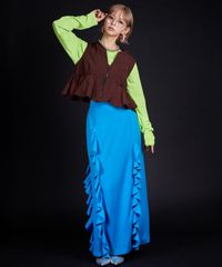 夢展望公式 [新品未使用] ポンチフリルナロースカート [ブルー] 他カラー別ページ有 bohmal スカート 台形（ひざ下） 535789-02