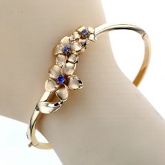 K14YG イエローゴールド ブレスレット タンザナイト ハワイアンジュエリー プルメリア 花 つや消し 16.5cm【新品仕上済】【zz】【中古】