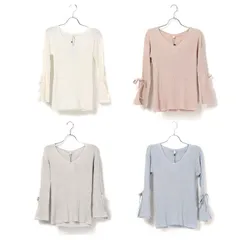 ニット Vネック カットソー tシャツ トップス レディース 春 おしゃれ 長袖 セーター 白 ピンク ブルー