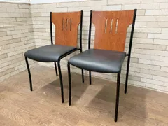 ◆KOKUYO コクヨ スタッキングチェア 2脚セット 椅子 木製 レザー モダン ダイニングチェア 家具 インテリア (A) (畑792)のサムネイル