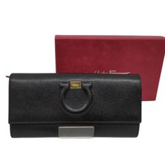 【東店85-1070-2505】【店舗併売】Salvatore Ferragamo サルヴァトーレ・フェラガモ ガンチーニ KM22 C627 レザー 長財布 二つ折り BK 黒