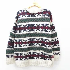 L/古着 長袖 セーター メンズ ウール クルーネック 生成り他 25oct14 中古 ニット トップス