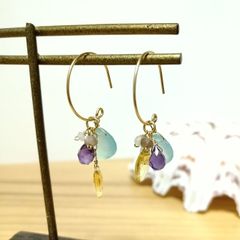 new!　14kgf　シーブルーカルセドニー　ジャラジャラピアスチャーム