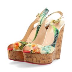 Christian Louboutin クリスチャンルブタン NEW VERY PRIVE 120 花柄 カーネーション パテントレザー スリングバック ウェッジソールサンダル レディース 35 1/2 マルチカラー スペイン製