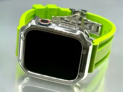 Apple Watch カスタム　ラバーバンド　アップルウォッチカバー　ベルト　TPUケース　ライムグリーン&シルバー