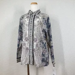 未使用【ALT MODER】シャツ　長袖　グレー　44　3L　総柄 花柄 ペイズリー柄 綿 コットン 日本製 大きいサイズ Y2K　フェアリーグランジ