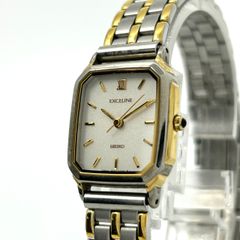[Battery Replaced] Seiko Exceline Watch 3F31-5010 Quartz Two-Tone Square White Dial Roman Numerals Vintage Classic Elegant Dress Watch Fashion Watch Accessory Cleaned G1