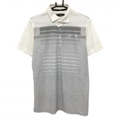 【超美品】スリクソンバイデサント 半袖ポロシャツ 白×杢グレー 前身頃ボーダー調 メンズ LL ゴルフウェア SRIXON