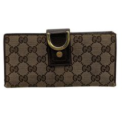 GUCCI GGキャンバス 長財布 Wホック レザー ブラウン 茶色 - メルカリ
