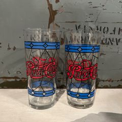 ビンテージ ペプシ グラス – ステンドグラス調デザイン 2個セット