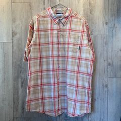 Columbia 半袖シャツ ベージュ レッド ビッグサイズ アメカジ 【メンズL】