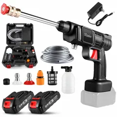 数量限定　吐出圧力2.4Mpa 自吸式 吐出水量3.8L/min ２つバッテリー搭載 コンパクト 軽量 ハンディウォッシャー 強力噴射 高圧洗浄器 ０°４０°ノズル・５m給水ホース付き コードレス 家庭用 洗車 充電式 外壁 高圧洗浄機 お風呂 【在庫処分ビッ