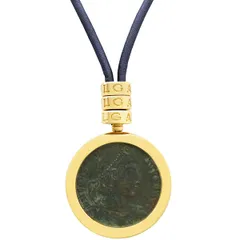 ブルガリ BVLGARI ネックレス モネーテ アンティークコイン K18YG アンティークコイン ブラックXイエローゴールドXネイビー 750 AD337-361 コンスタンティヌス2世  【箱】【中古】