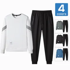 上下セット メンズ セットアップ 長袖 トレーナー カットソー ラウンドネック トップス ロングパンツ スウェットパンツ ウエストゴムqcwqg03