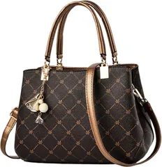 Elixio エリクシオ ハンドバッグ レディース 小さめ 斜めがけ デート 肩掛け コンパクト 鞄 ショルダー PUレザー 柄もの(ダークブラウンxゴールド)